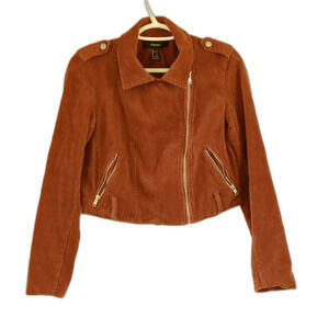 Forever 21 Brown Corduroy Zippered Moto Jacket,  Size Small